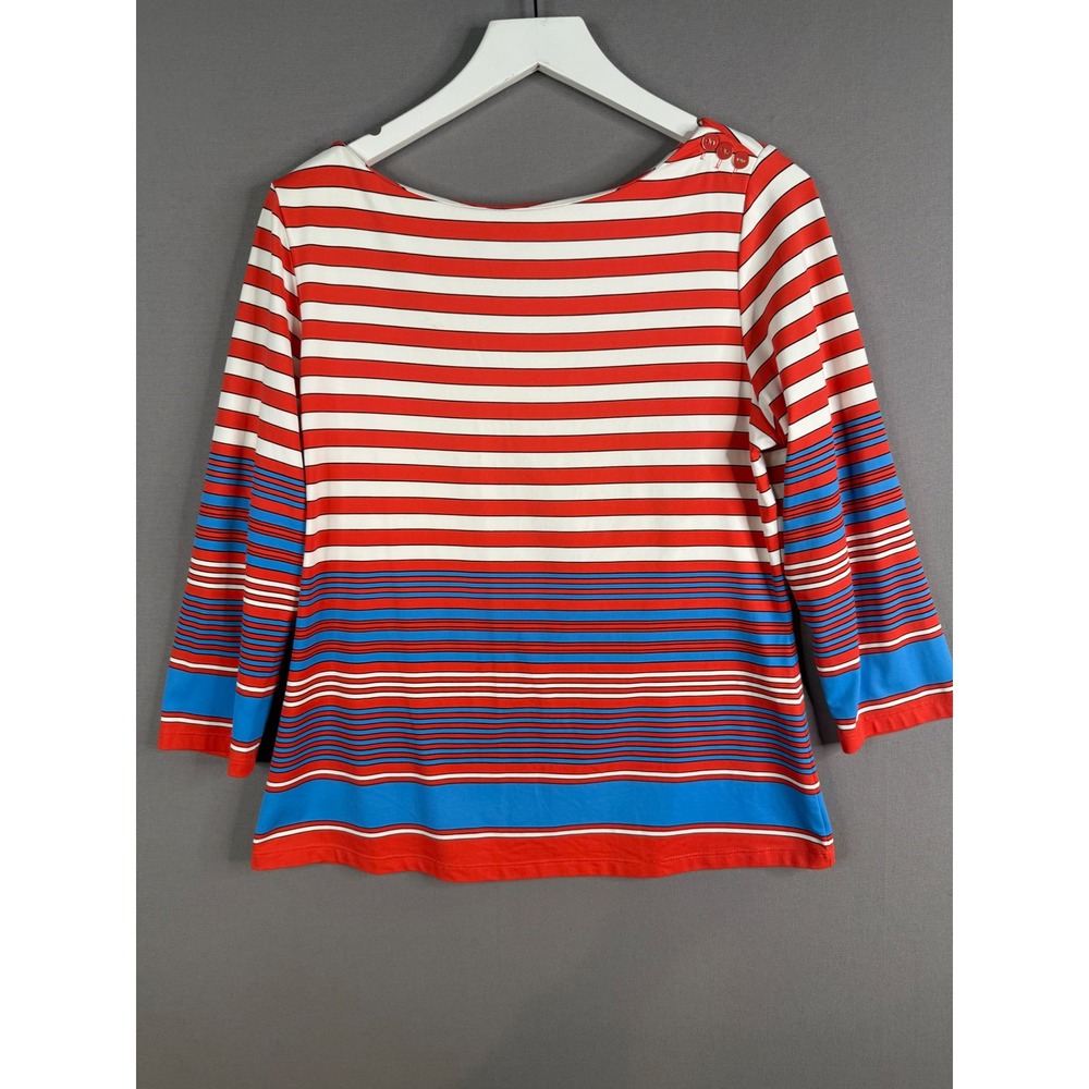 J.McLaughlin Catalina Striped Top Womens L RWB Nautical 3/4 Sleeve USA Coastal